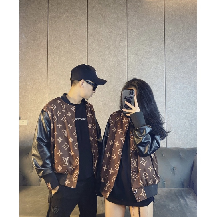 Áo Khoác Phối Da LV Nam Nữ Unisex chất, Áo Bomber Teddy Lv Siêu Cấp Dáng Rộng HOT TREND mùa đông năm 2024