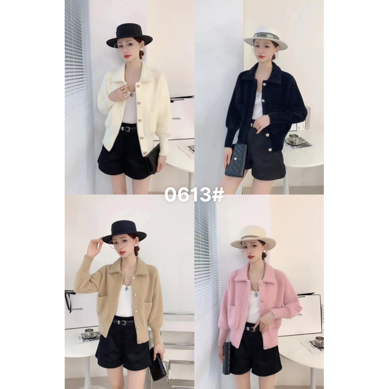 Áo khoác lông nữ trơn túi vuông cổ bẻ bo gấu hàng QCL1