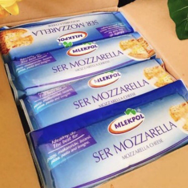 Phô mai  mozzarella Ba Lan hiệu MLEKPOL 2.5kg dùng làm bánh đồng xu phomai, phomai que, hotdog...