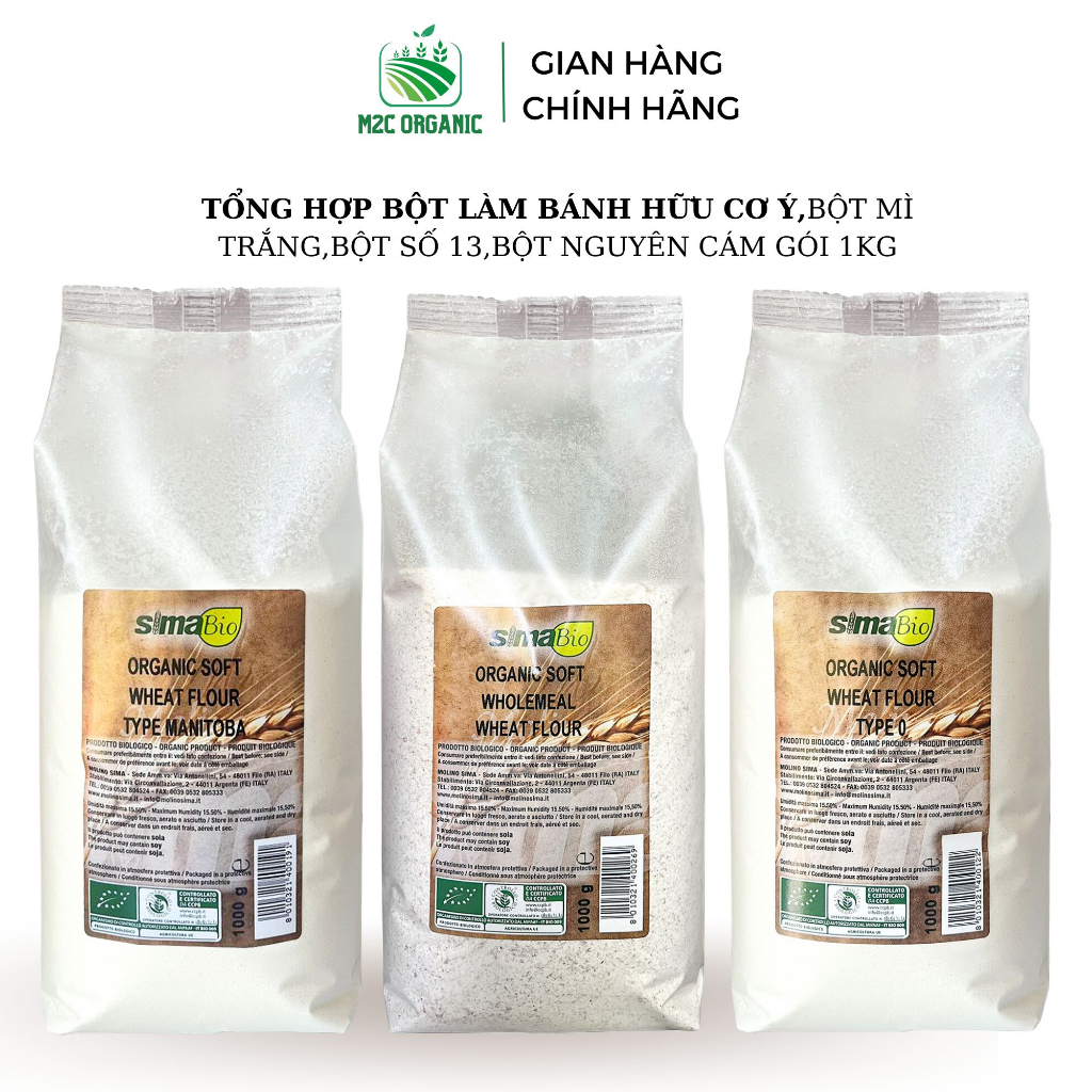 Tổng hợp bột làm bánh hữu cơ Ý, bột mì trắng đa dụng,bột mì số 13,bột mì nguyên cám công nghệ xay chậm,nhiều dinh dưỡng