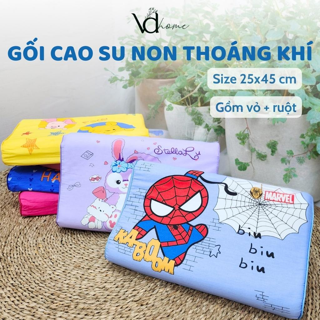 Gối cao su non cho bé 27x44x6 cm, vỏ gối cotton mềm mịn có khóa kéo tiện lợi phù hợp trẻ em 2 đến 7 tuổi VDhome