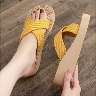 Dép nữ đẹp đế cao 6cm quai chữ chéo đế cói chống thấm nước, chống trơn trượt DN24