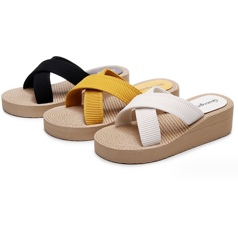 Dép đế cao 5cm vân cói thời trang nữ quai chéo siêu mềm đẹp DN24