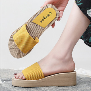 Dép nữ quai ngang thời trang đế cói chống trơn trượt tăng chiều cao 5 phân DN21
