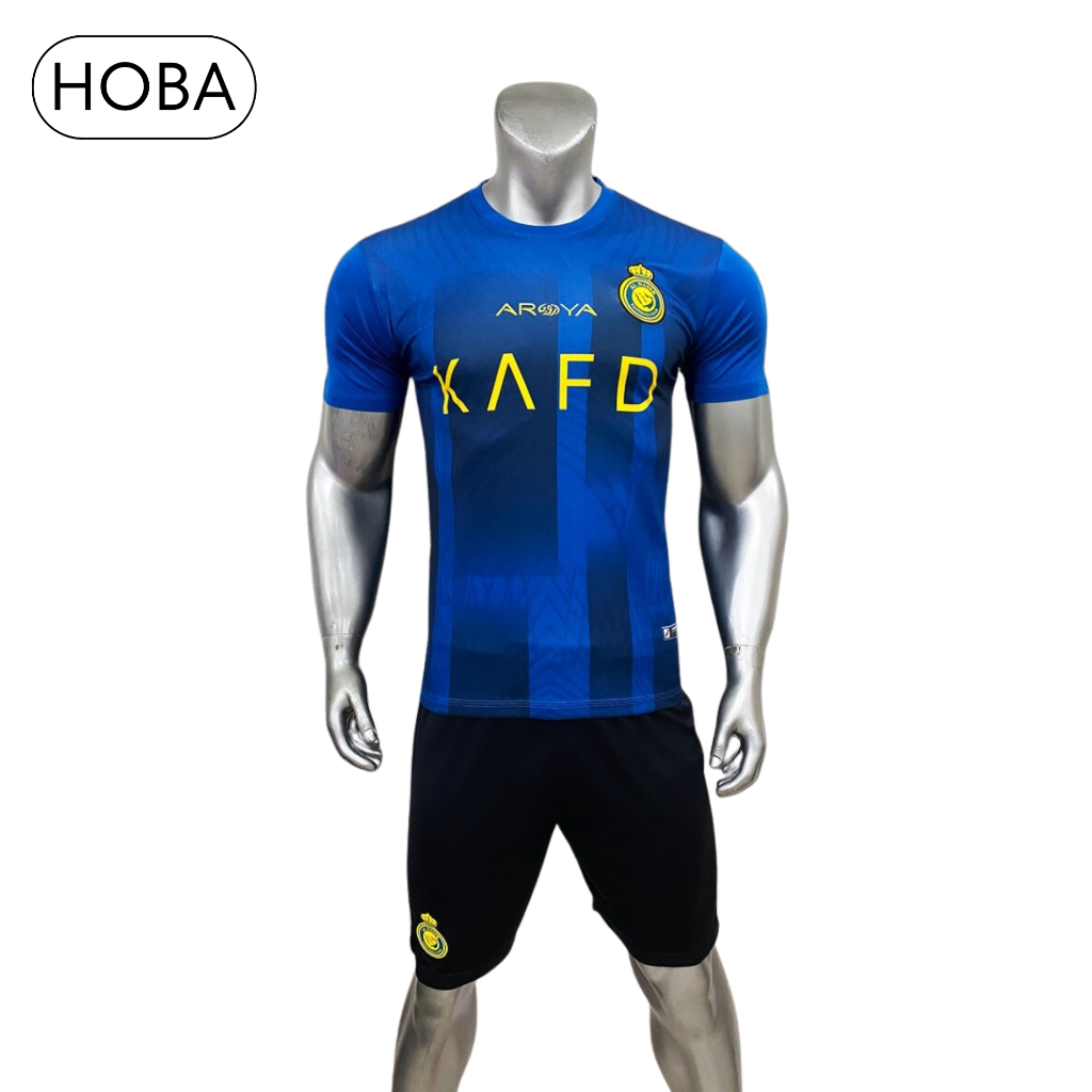 Bộ quần áo bóng đá đồ đá banh trẻ em Ronaldo Al Nassr xanh đen vải thun lạnh cao cấp không nhăn không xù lông