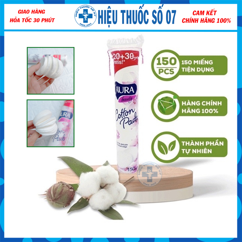 Bông tẩy trang Aura cao cấp gói 150 miếng - Xuất xứ Ba Lan