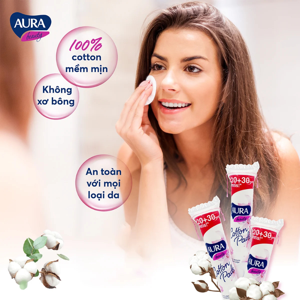 Bông tẩy trang Aura cao cấp gói 150 miếng - Xuất xứ Ba Lan