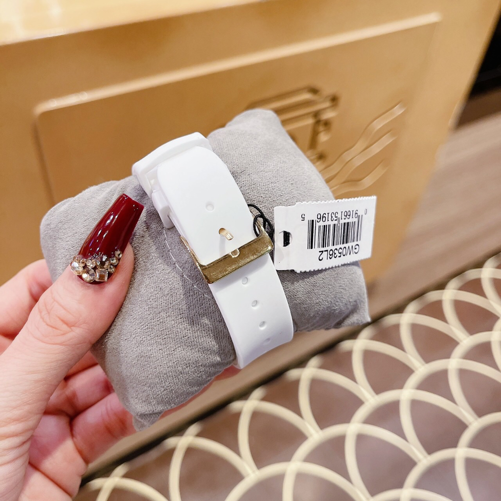 Đồng hồ nữ Guess GW0536L2 Gold Tone Case White Silicone Watch 40mm, Authentic, Full box, Luxury Diamond Watch