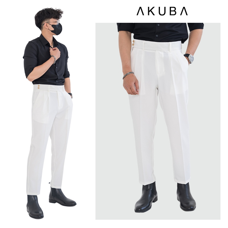 Quần tây trắng cao cấp AKUBA thiết kế sang trọng, quần âu nam chất liệu vải thoáng mát, dễ chịu, co giản tốt