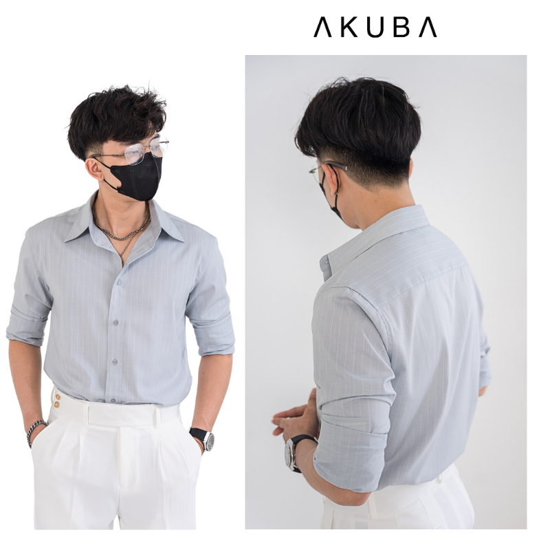 Áo sơ mi nam tay dài Akuba chất vải polyester, chất thun mềm cao cấp, mặc thoáng mát thấm hút mồ hôi tốt 02A0493
