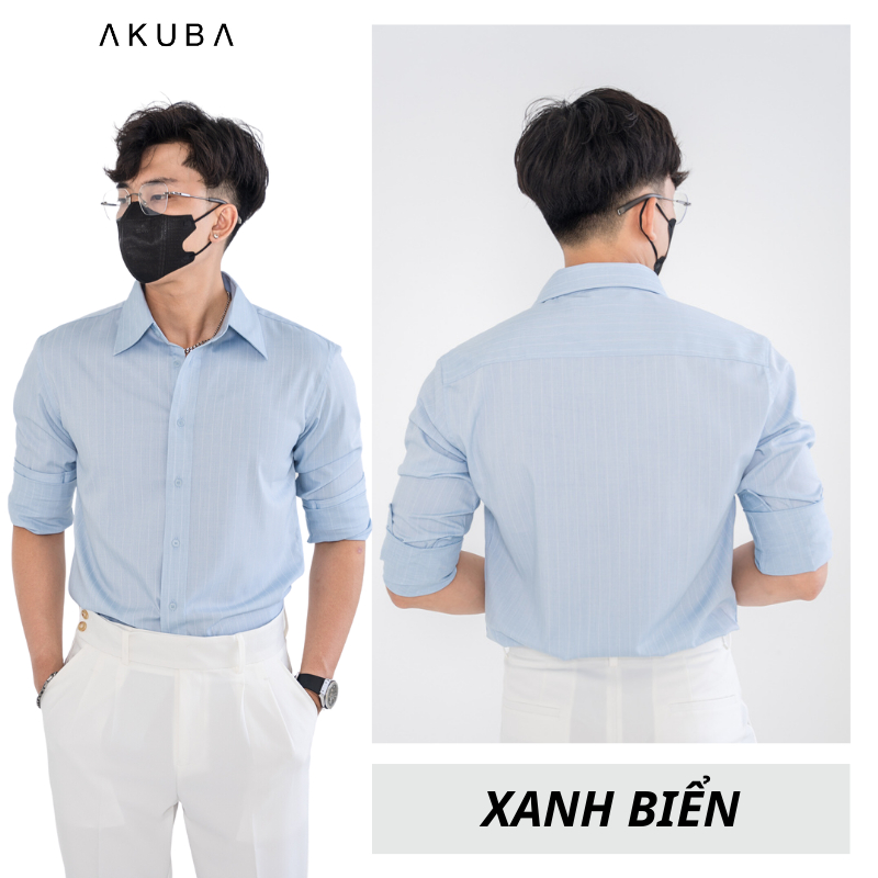 Áo sơ mi nam tay dài Akuba chất vải polyester, chất thun mềm cao cấp, mặc thoáng mát thấm hút mồ hôi tốt 02A0493