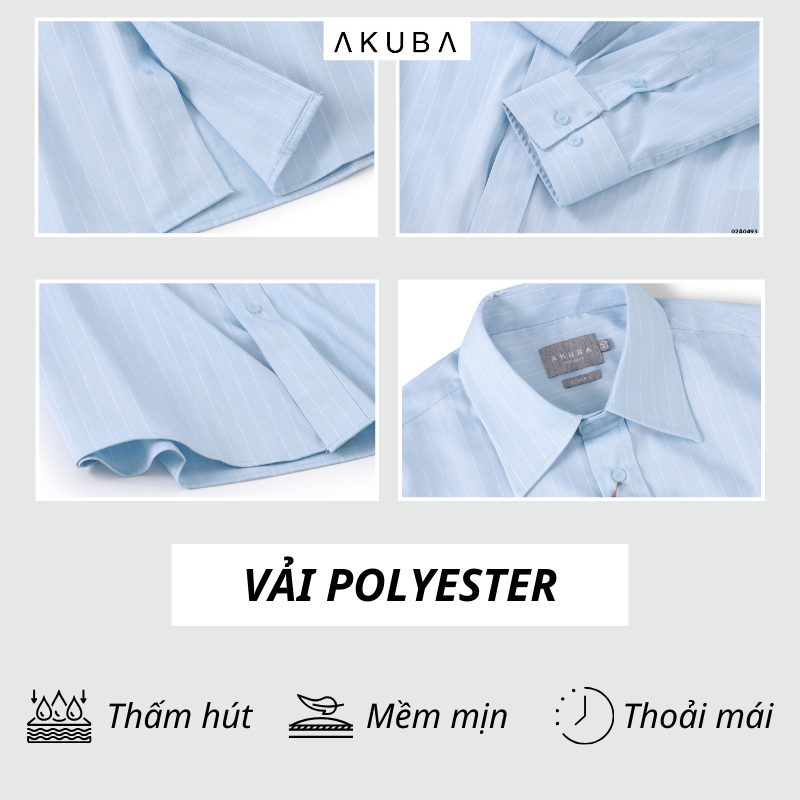 Áo sơ mi nam tay dài Akuba chất vải polyester, chất thun mềm cao cấp, mặc thoáng mát thấm hút mồ hôi tốt 02A0493