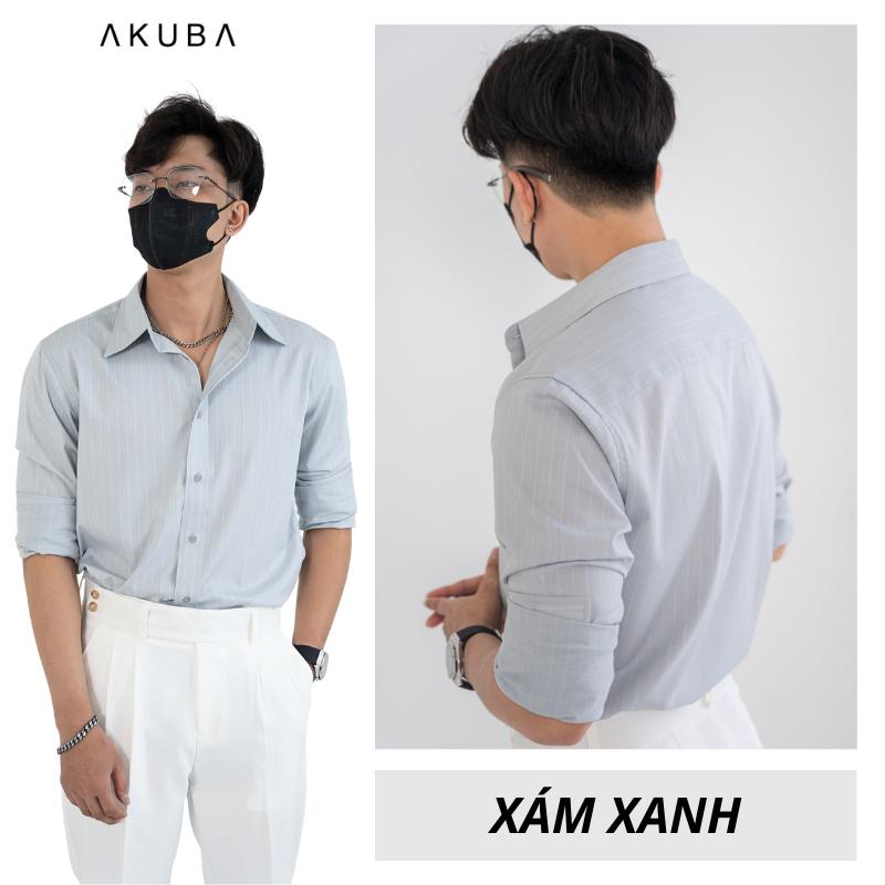 Áo sơ mi nam tay dài Akuba chất vải polyester, chất thun mềm cao cấp, mặc thoáng mát thấm hút mồ hôi tốt 02A0493