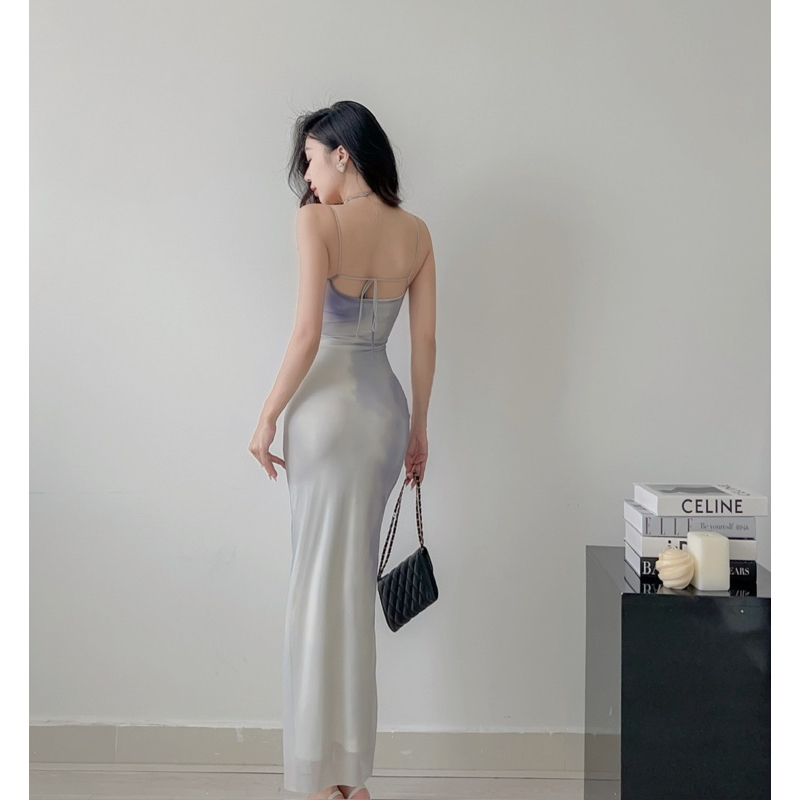 Đầm ôm body hai dây nhún lưới eo