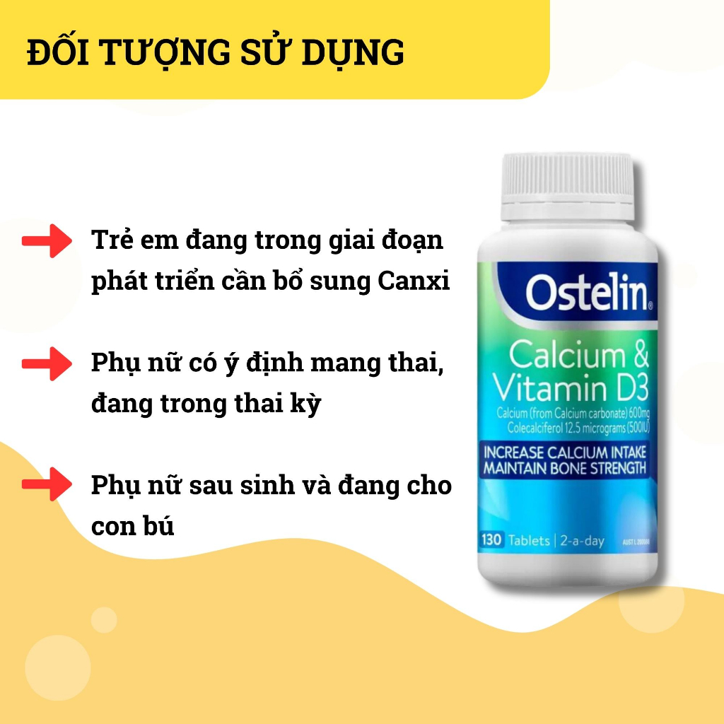 Viên Uống Bổ Sung Canxi Và Vitamin D3 Ostelin Cho Mẹ Bầu và Người Lớn Ostelin Calcium & Vitamin D3_130 Vi