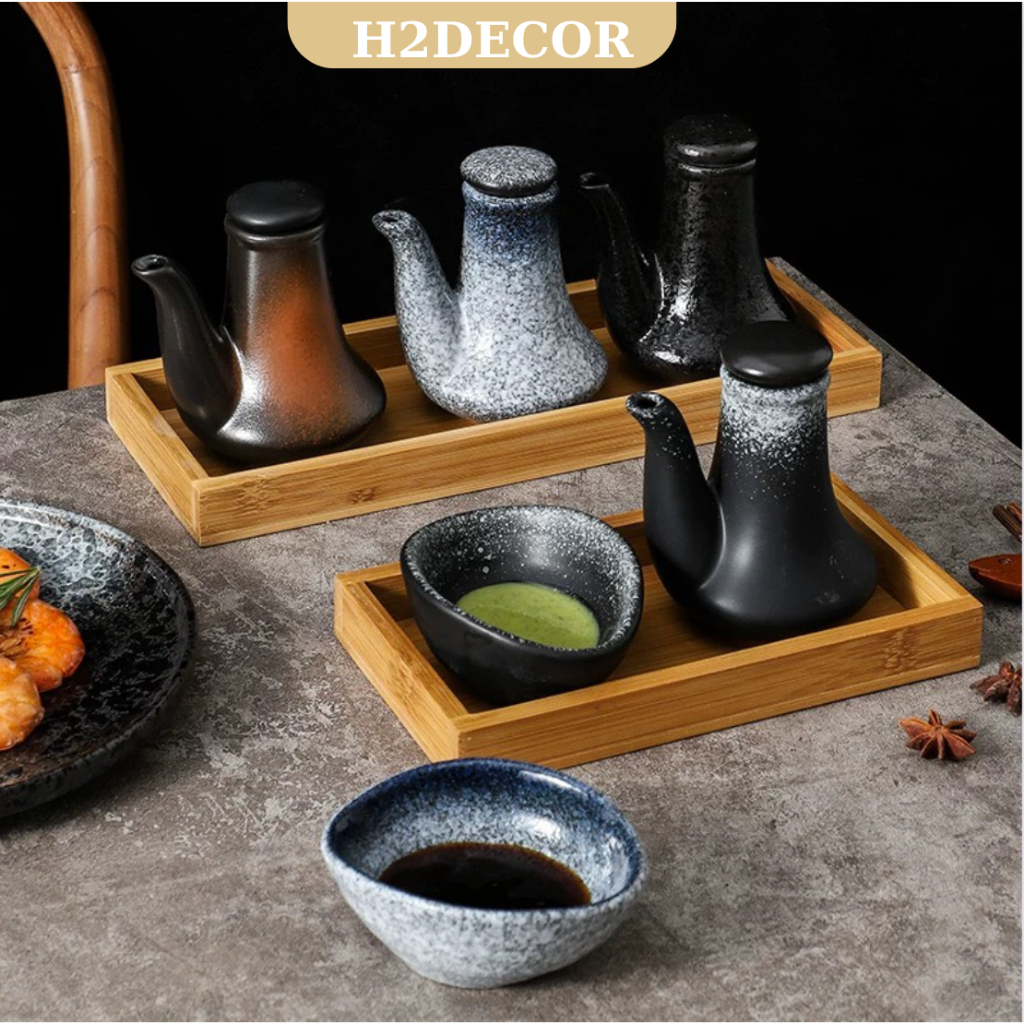 Chén chấm oval,hũ gốm đựng gia vị và nước sốt tráng men vân nhám phong cách Nhật-H2Decor