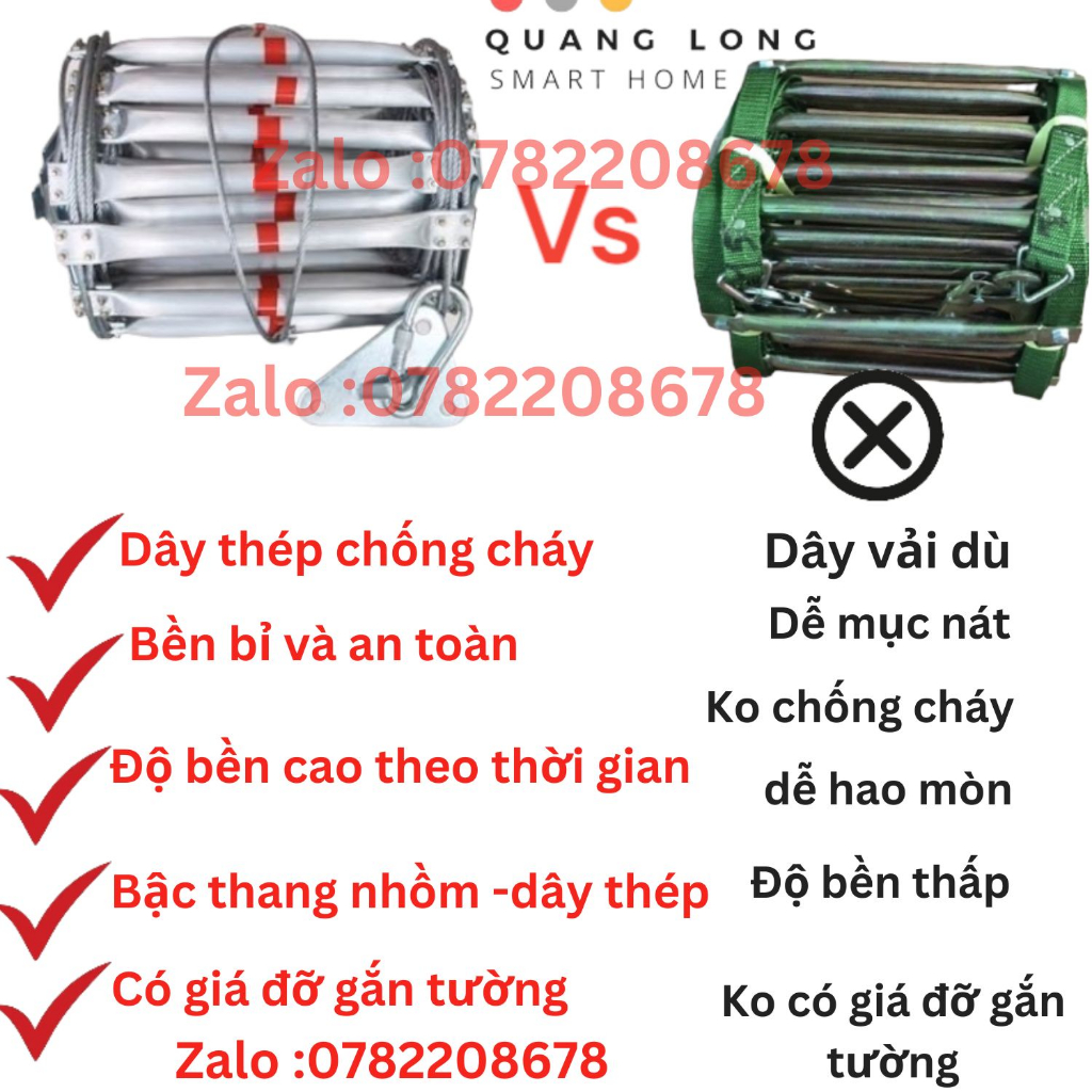 Thang dây thoát hiểm bậc nhôm dây cáp thép chống cháy, thang dây cứu sinh chiều dài