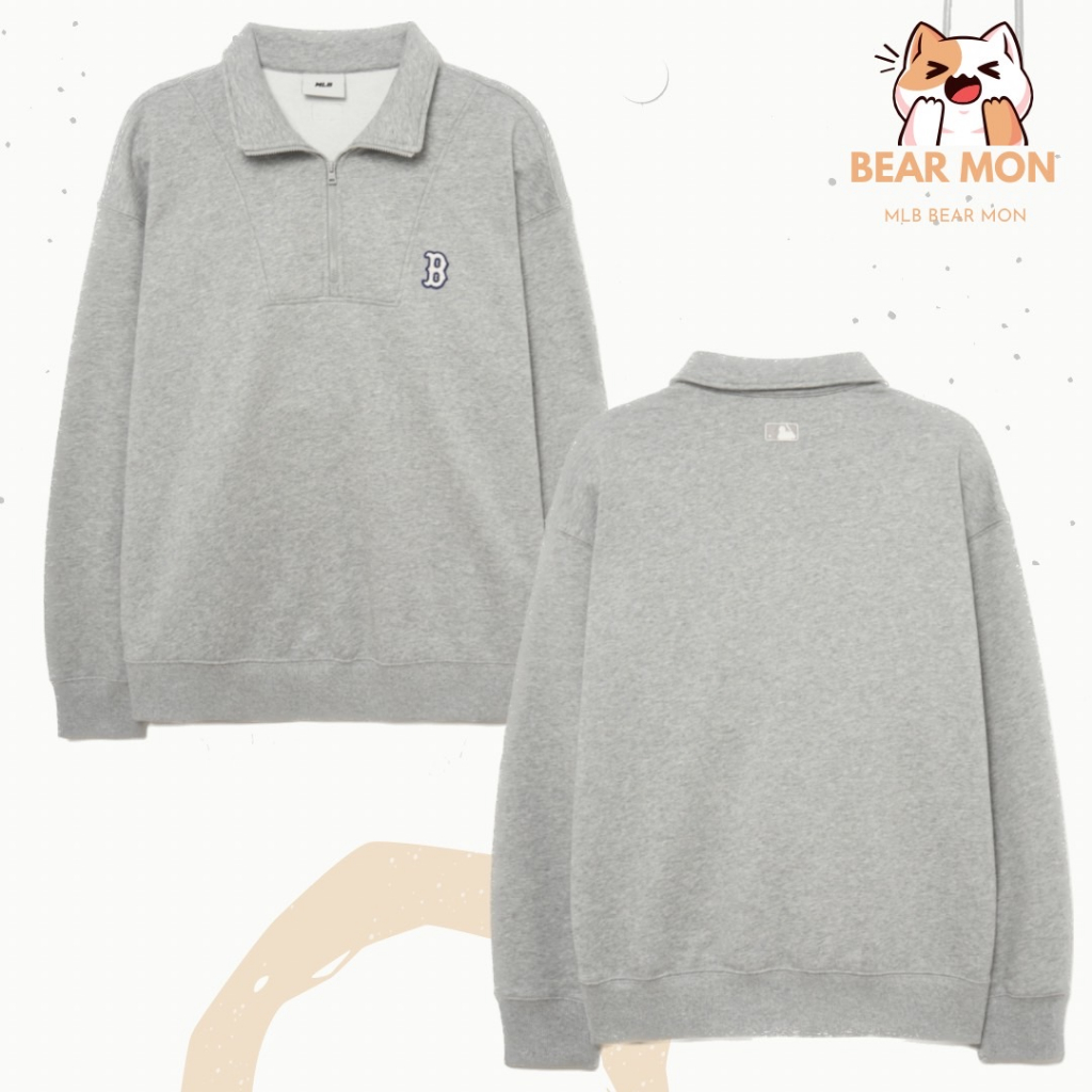 Áo Sweat MLB Basic Small Logo Half Zip Up Overfit Sweatshirt Boston Red Sox New York Yankees 3amtb0534 Màu Đen Xám Trắng