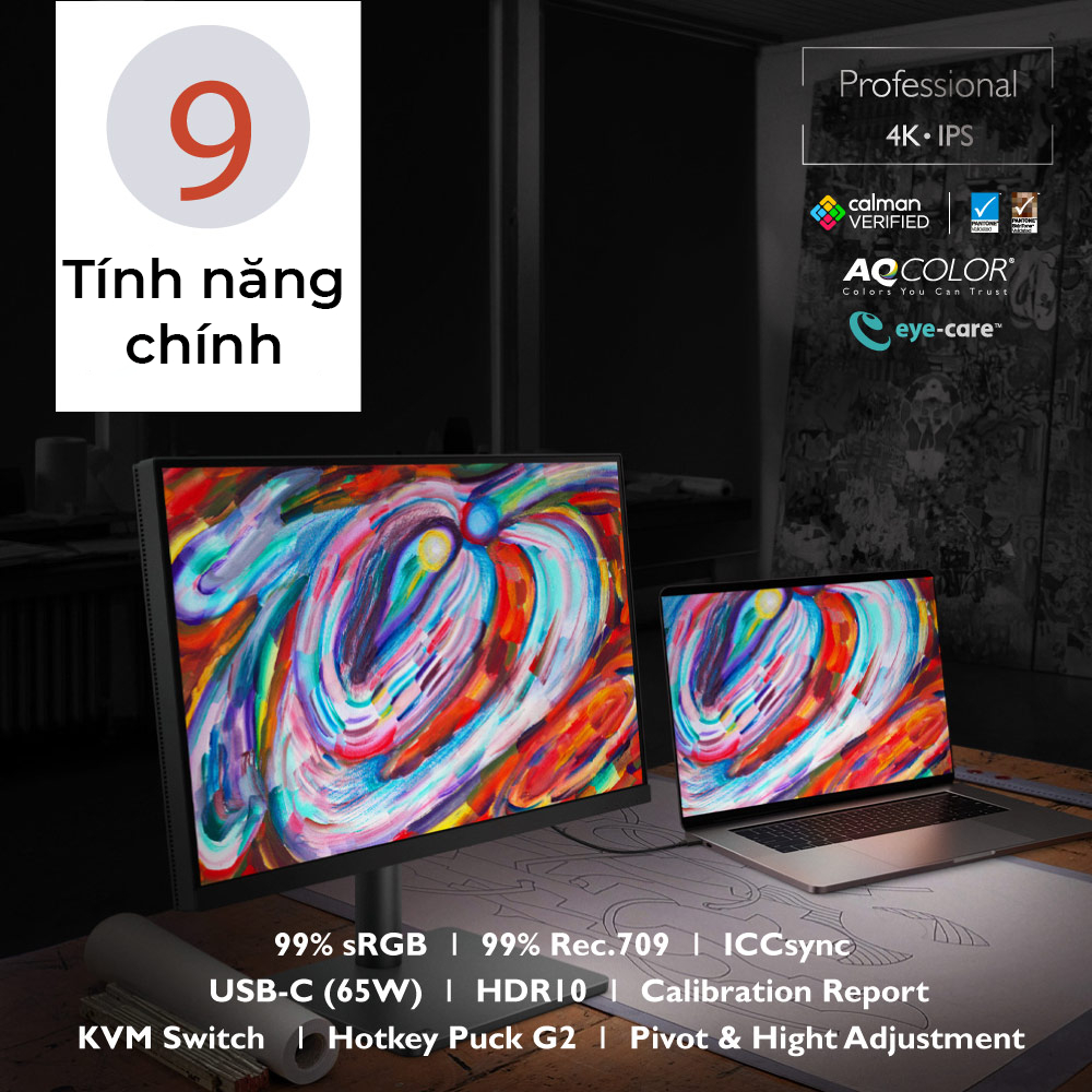 Màn hình đồ họa BenQ PD2705U 27 inch 4K UHD IPS USB C, sRGB, HDR10, Eye-are chuyên thiết kế đồ họa