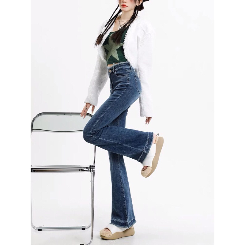 QUẦN JEANS LOE DÁNG SIÊU DÀI LƯNG KIỂU TUA RUA 3 Màu Dài 102cm