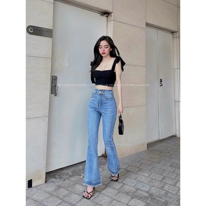 QUẦN JEANS LOE DÁNG SIÊU DÀI LƯNG KIỂU TUA RUA 3 Màu Dài 102cm
