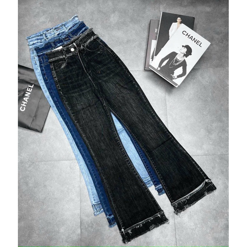 QUẦN JEANS LOE DÁNG SIÊU DÀI LƯNG KIỂU TUA RUA 3 Màu Dài 102cm