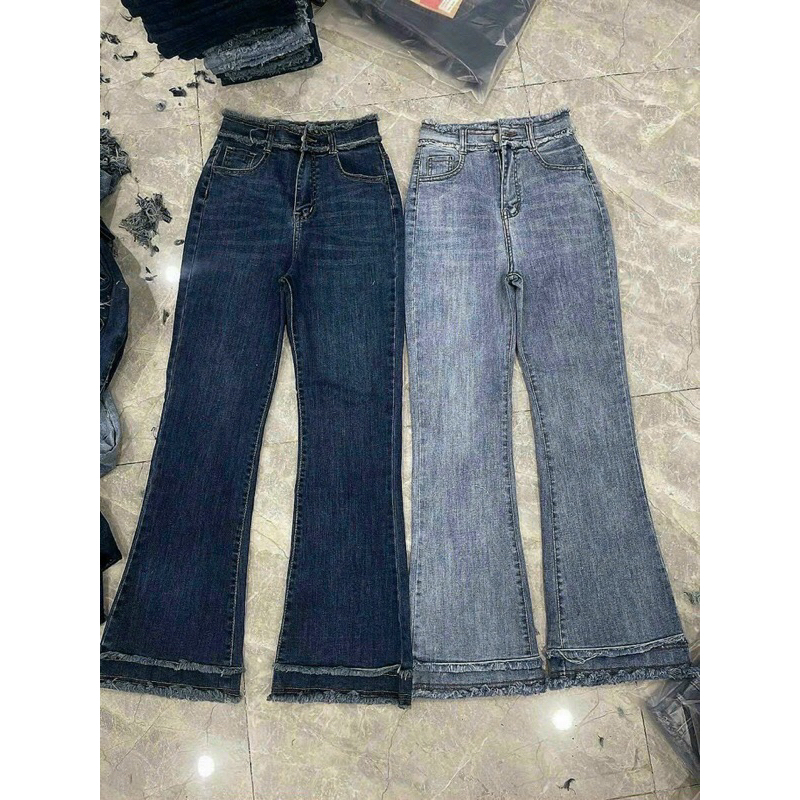 QUẦN JEANS LOE DÁNG SIÊU DÀI LƯNG KIỂU TUA RUA 3 Màu Dài 102cm