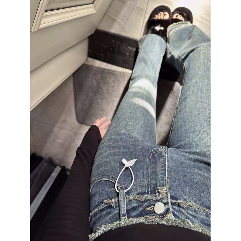 QUẦN JEANS LOE DÁNG SIÊU DÀI LƯNG KIỂU TUA RUA 3 Màu Dài 102cm