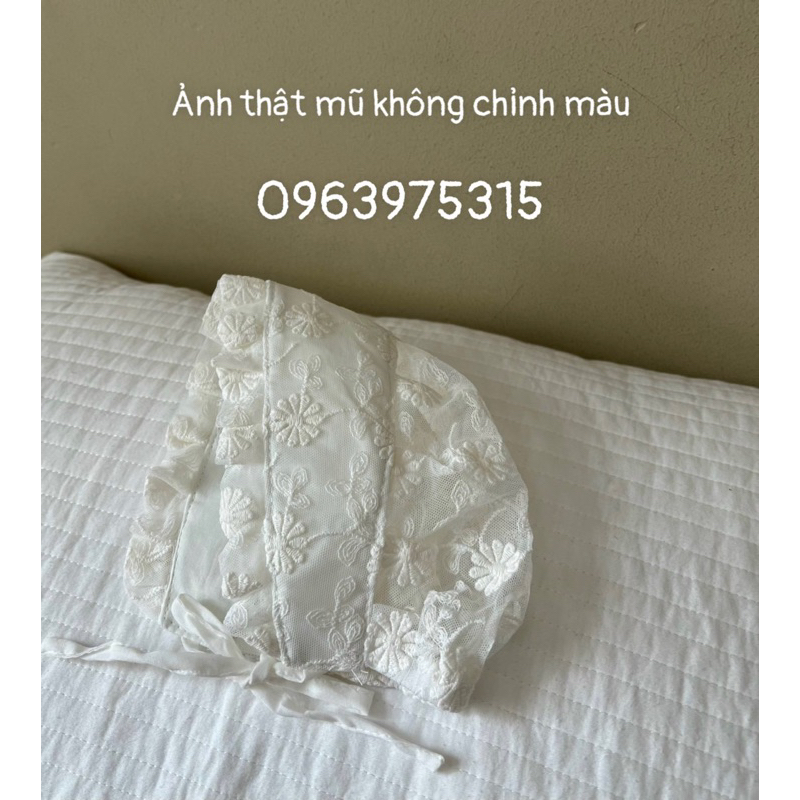 Mũ ren hoa đội đầu cho bé, mũ bonnet đội đầu tiểu thư cho bé.