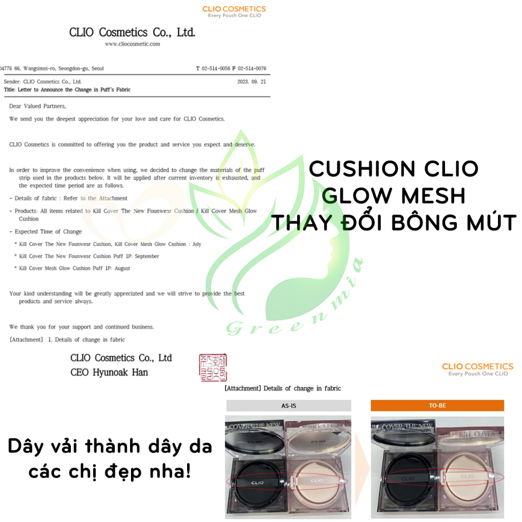 Cushion Phấn Nước Clio Hồng Kill Cover Mesh Glow SPF50+ PA++++ 15gx2 Căng Bóng Che Khuyết Điểm