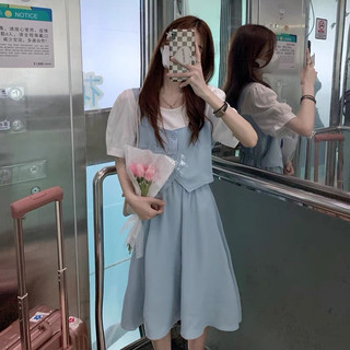 (SẴN)Đầm Midi Ngắn Tay Phong Cách Hàn Quốc Ngọt Ngào Cho Nữ