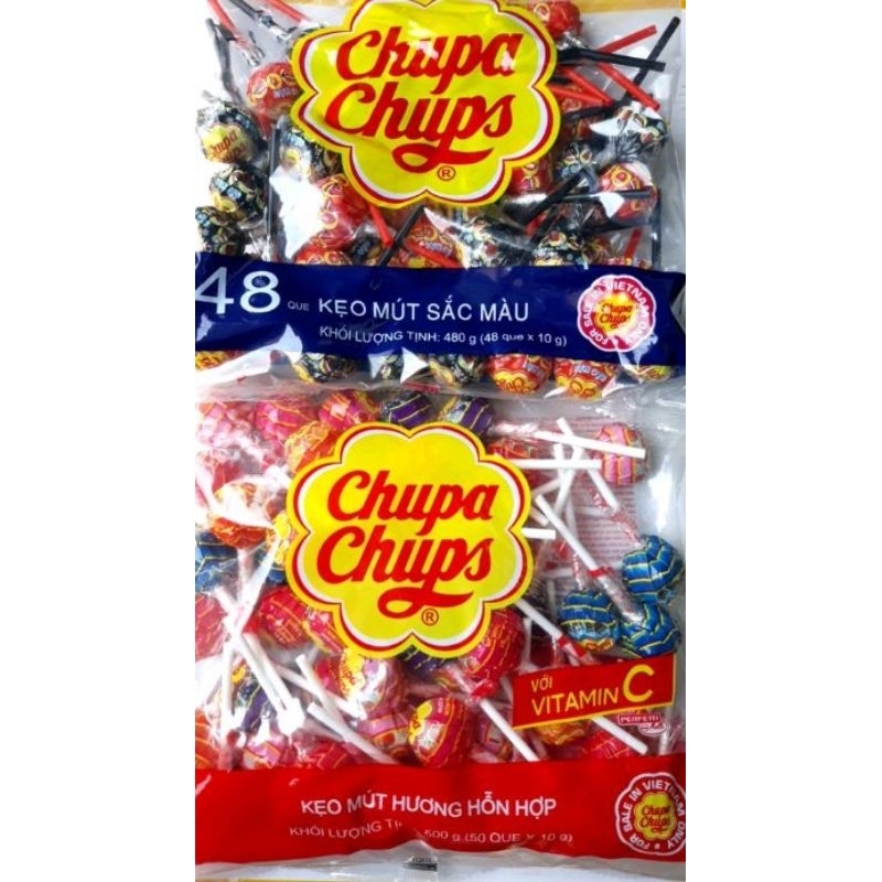 GÓI 60 QUE KẸO HƯƠNG HỖN HỢP CHUPA CHUPS GÓI MỚI 600G