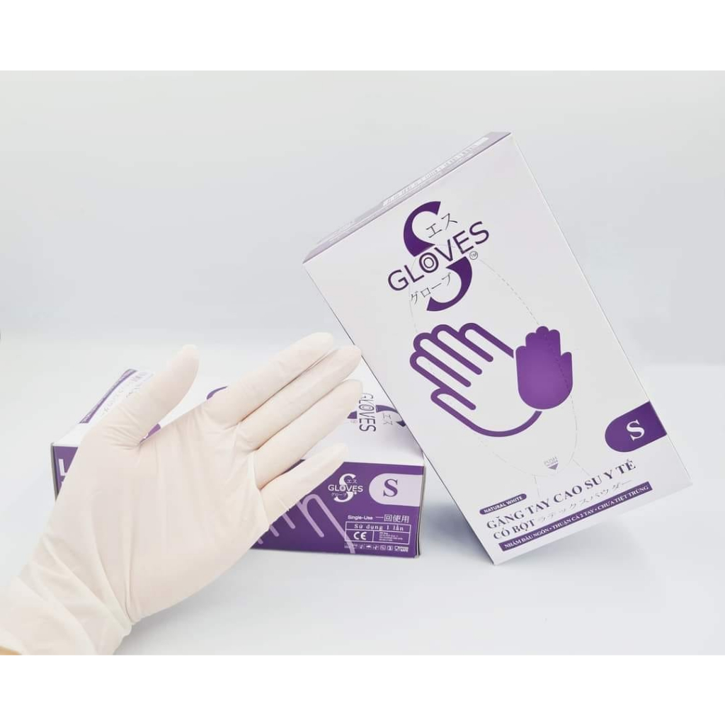 Găng tay cao su Sgloves Latex có bột  NHẬP KHẨU THÁI LAN 4.9g 100 chiếc/hộp size S/M THÁI LAN CHÍNH HÃNG
