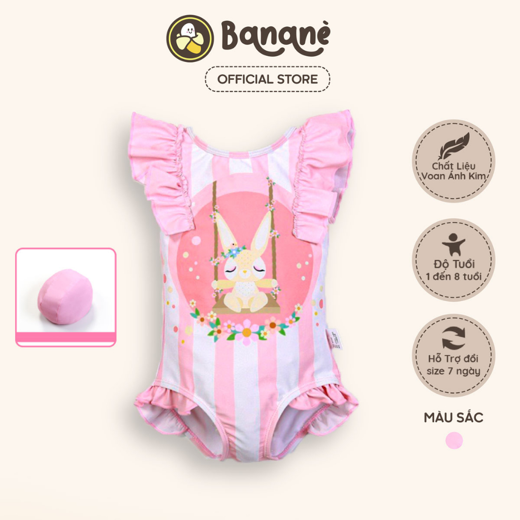 Bộ đồ bơi liền thân bé gái kèm mũ Bananè Kids ren cánh tiên họa tiết thỏ Bunny xinh xắn - A01H