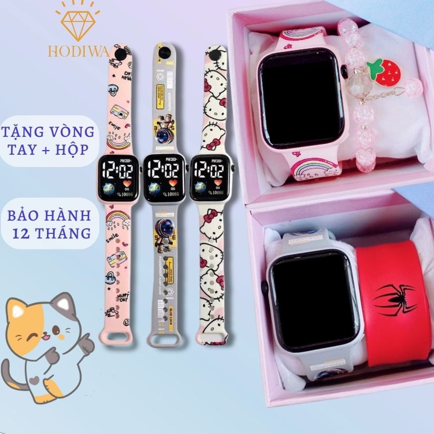 Đồng hồ điện tử led HODIWA đeo tay trẻ em bé trai ,bé gái mèo kitty,cầu vồng,phi hành gia,siêu nhân  -M4