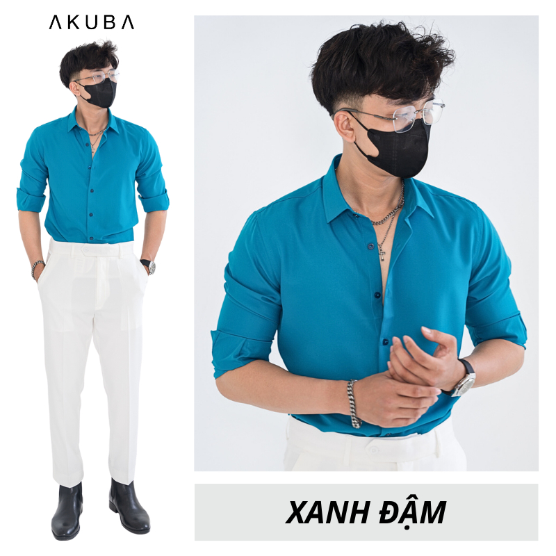 Áo sơ mi trắng nam AKUBA tay dài đi học, đi làm form slimfit, vải lụa không nhăn, thấm hút mồ hôi tốt 01AB2044
