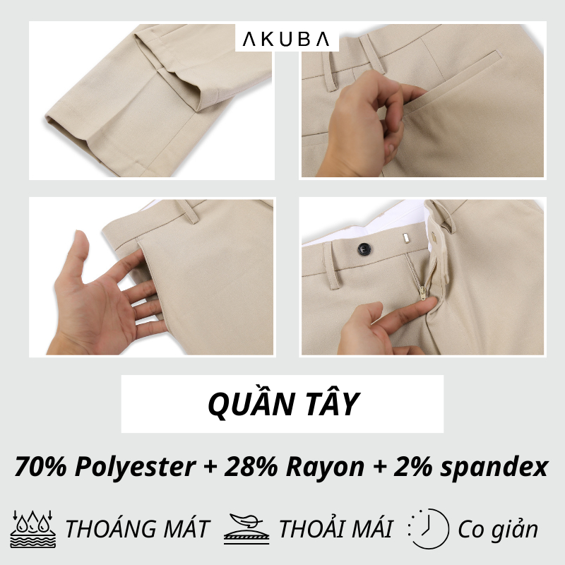 Quần tây nam Akuba cao cấp vải co giãn dày dặn, quần âu nam công sở 01K3008