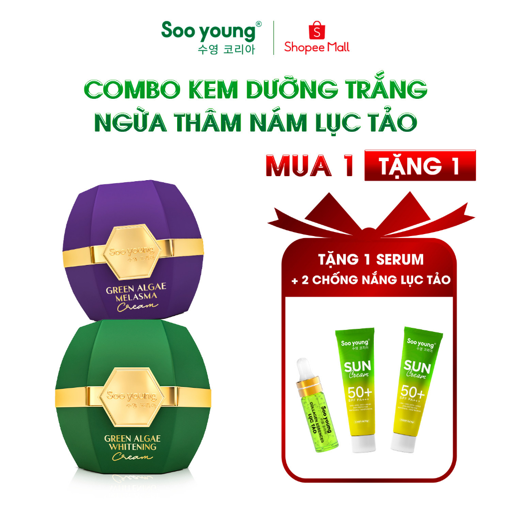 Bộ đôi kem Face Lục Tảo SOOYOUNG KOREA kem dưỡng trắng và mờ thâm nám 30g