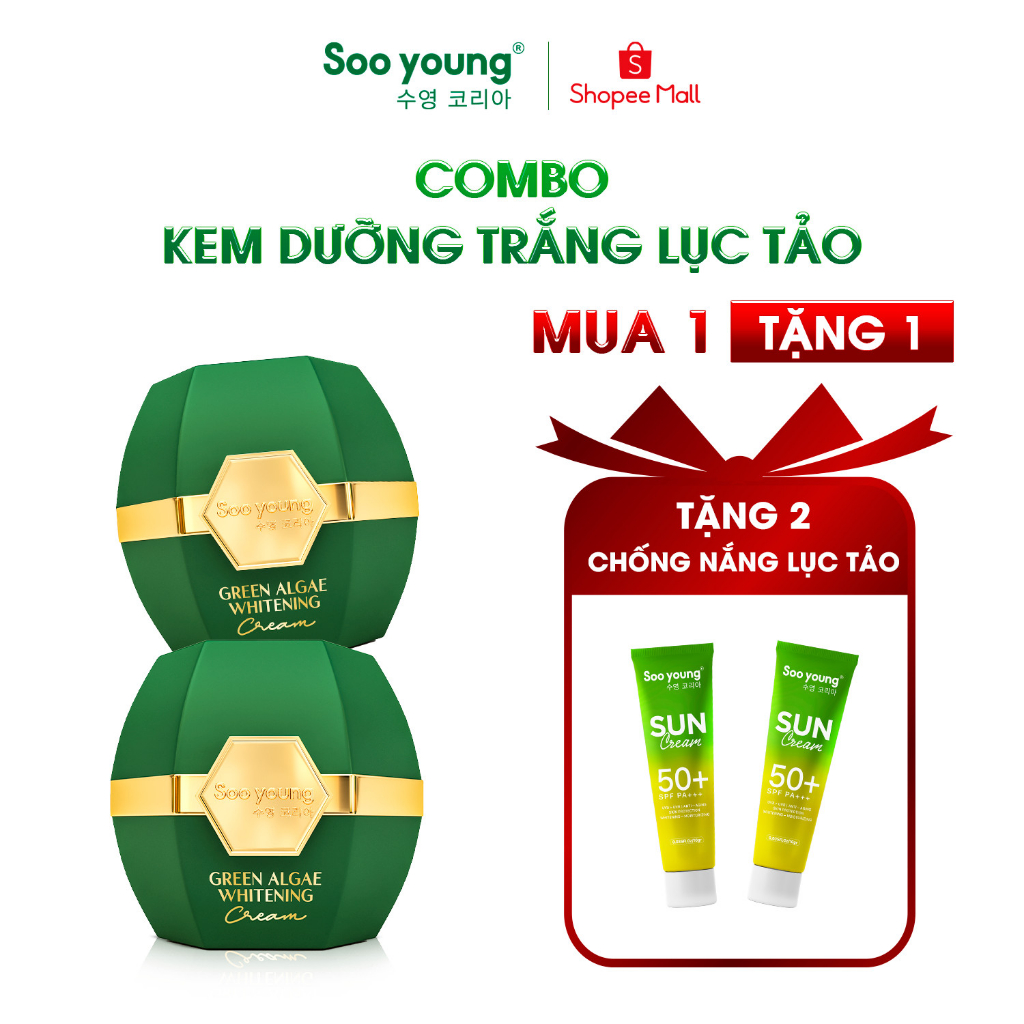 Bộ đôi kem Face SOOYOUNG KOREA dưỡng trắng da Lục Tảo