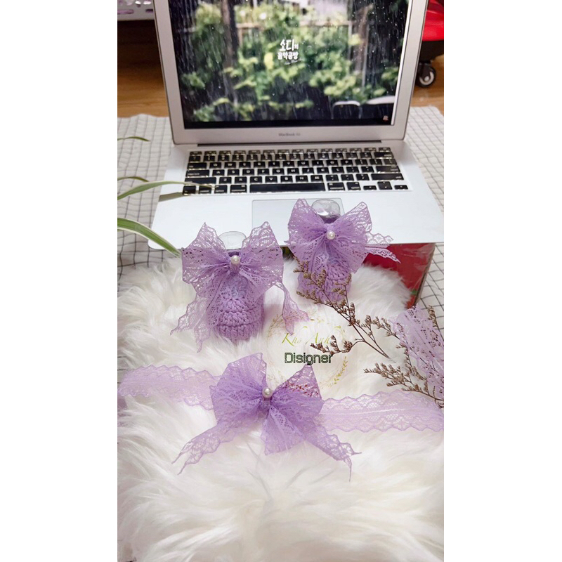 Sét giày len kèm nơ- giày sơ sinh- giày len handmade  cho bé tập đi, chụp hình