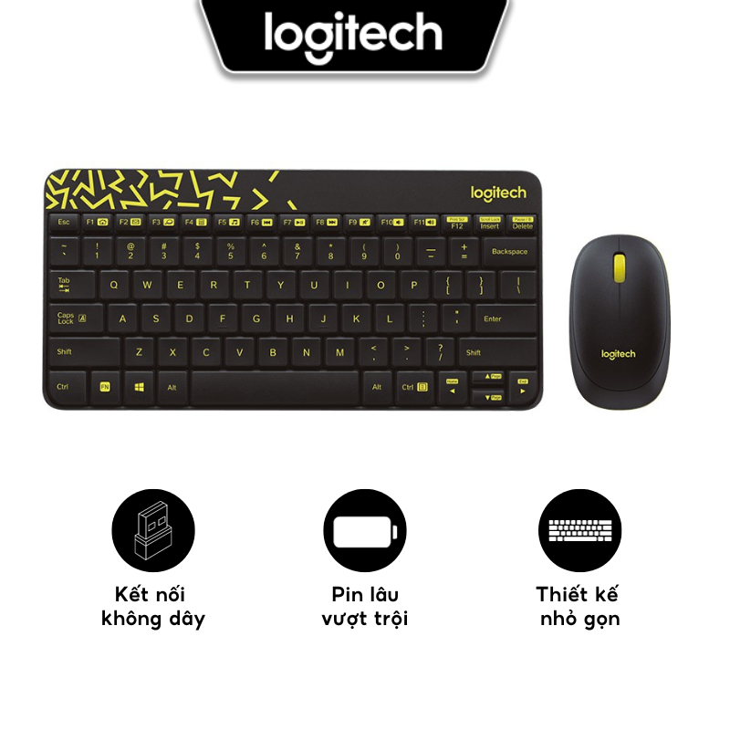 Combo bàn phím và chuột không dây Logitech MK240 - Đen/Lục nhạt