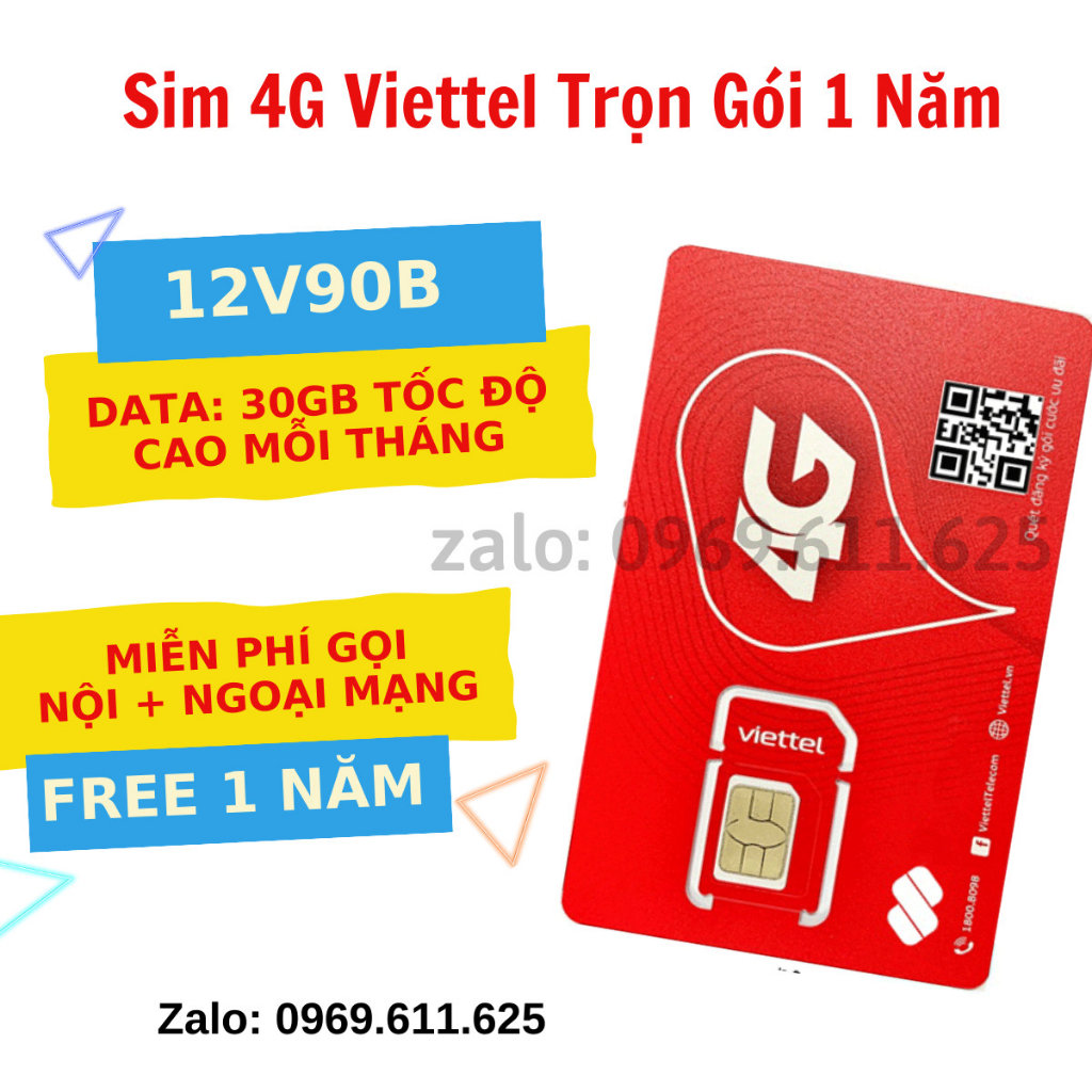 SIM 4G VIETTEL TRỌN GÓI MIỄN PHÍ 1 NĂM TRUY CẬP INTERNET TỐC ĐỘ CAO- SIM 12UMAX90 12MXH100 12V90B