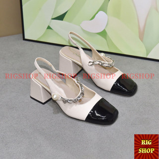 GIÀY CAO GÓT MŨI TRÒN MÀU ĐEN KEM QUAI NGANG PHỐI XÍCH VÀ NGỌC CỰC CUTE D12
