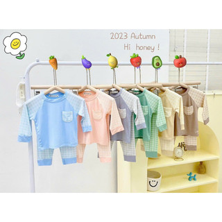 Bộ dài tay kẻ phối túi ngực mặc thu đông cho bé, bộ dài tay thu đông mẫu mới nhất