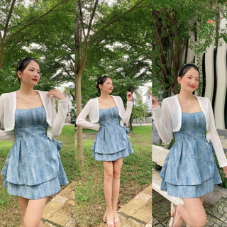ĐẦM JEAN 2 DÂY KÈM ÁO KHOÁC CÓ MÚT NGỰC < Tặng hoa cài > - SHOP LINH TRANG