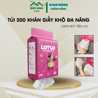 Khăn giấy, giấy ăn lau đa năng gấu lotso, khăn giấy khô gói lớn 200 tờ, giấy rút đa năng lau mặt, tẩy trang, tiện lợi