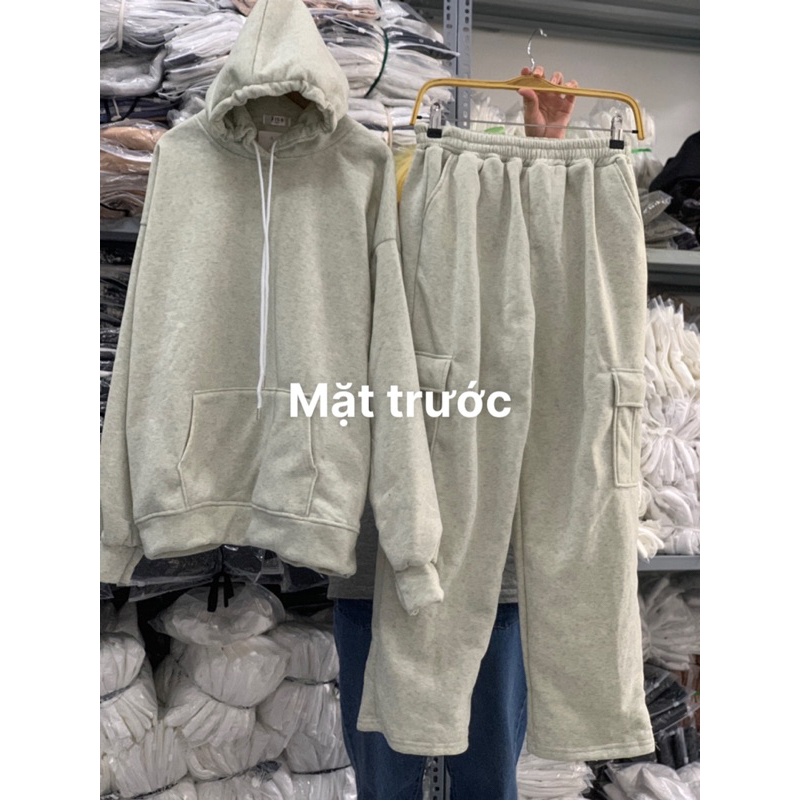 Set Bộ Nỉ TRƠN túi hộp xám tiêu. Bộ Đồ Hoodie Form Rộng , Quần Jogger Phong Cách Hàn Quốc Ulzzang