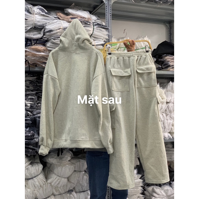 Set Bộ Nỉ TRƠN túi hộp xám tiêu. Bộ Đồ Hoodie Form Rộng , Quần Jogger Phong Cách Hàn Quốc Ulzzang