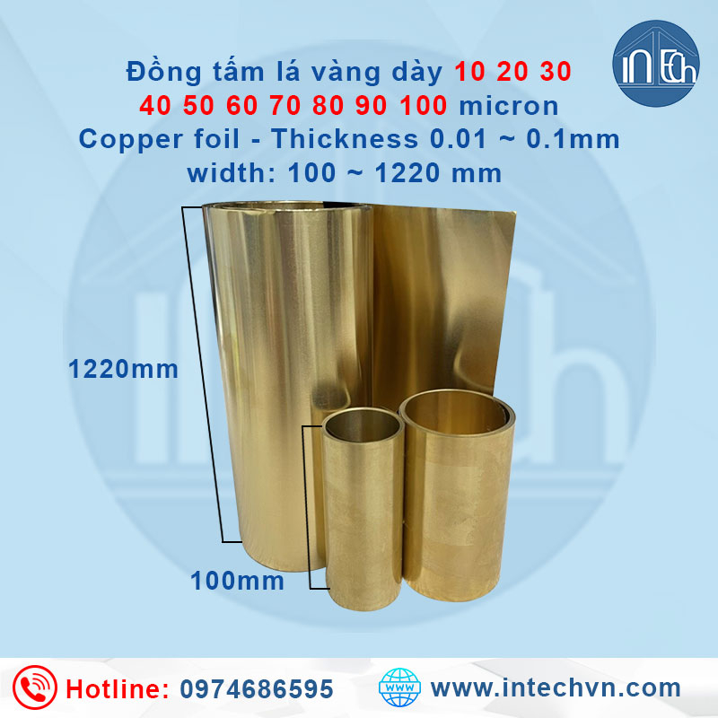 Đồng lá dày 0.01 0.02 0.03 0.04 0.05 0.06 0.07 0.08 0.09 0.1mm (Copper foil 10 20 30 40 50 60 70 80 100 micron)