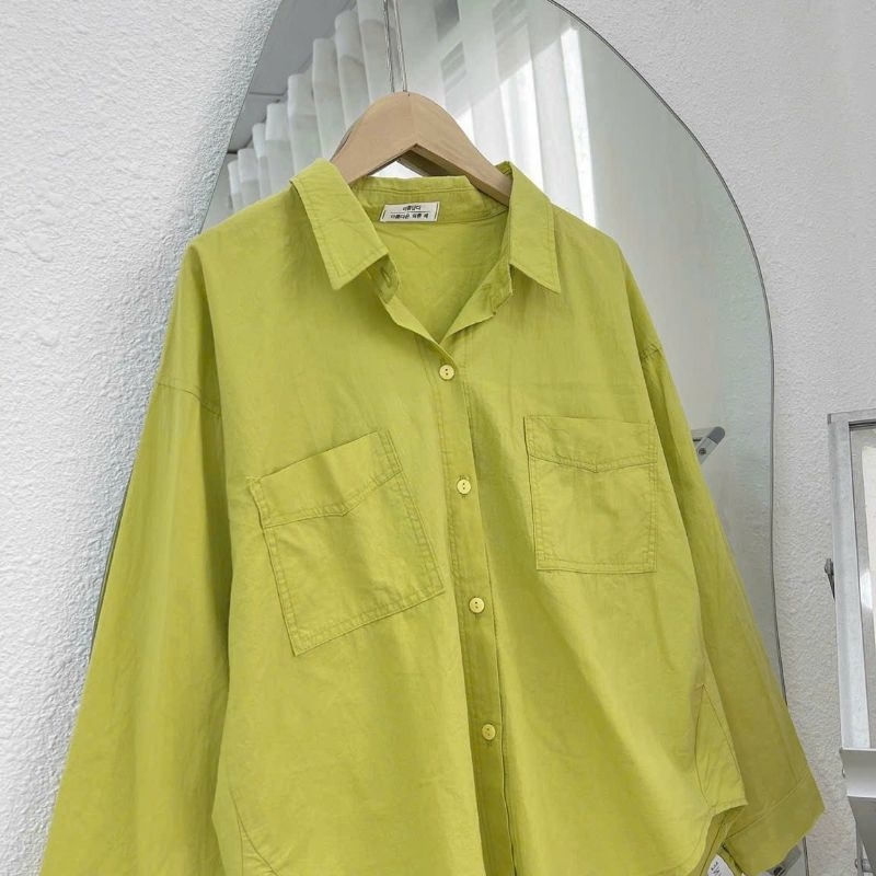 Áo sơmi thô mỏng có cổ tay dài nữ, chất liệu mặc thoáng mát dáng thụng. | BigBuy360 - bigbuy360.vn